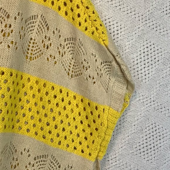 Yellow Cream Mesh Open Knit cover up top dolman sleeve large Passion 4 Fashion - Picture 4 of 6